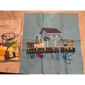 Vtg Crewel Embroidery Kit "Fisherman's Cottage" 1973 Family Circle Almost Finish